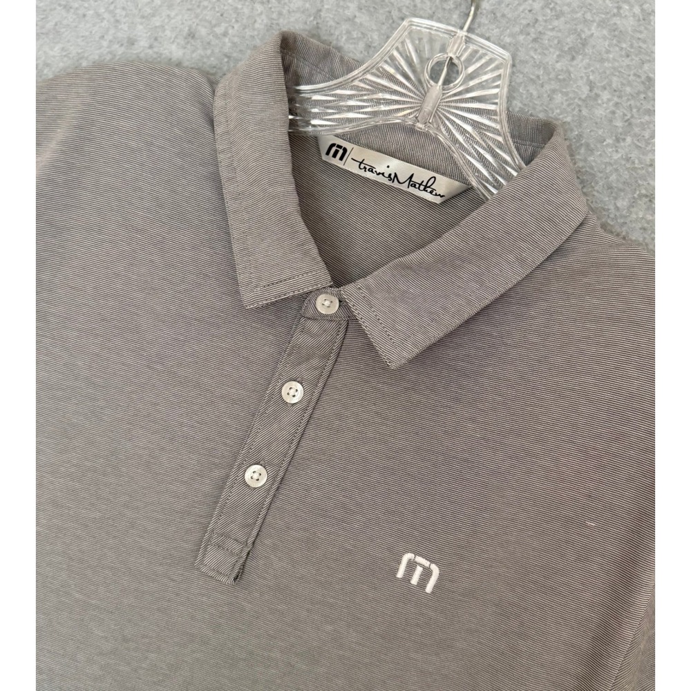 Travis Mathew Polo Shirt Mens Large Grey Micro Stripe Pima Cotton Short Sleeve